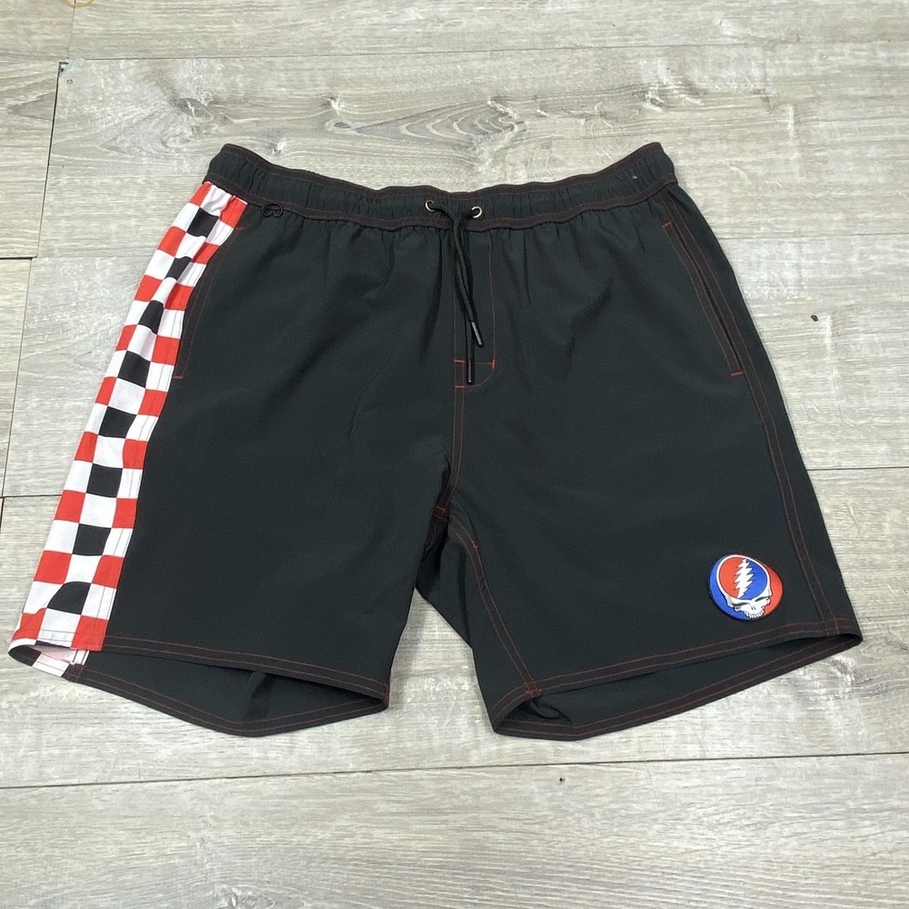 Birdwell Shorts Mens Large‎ Black Grateful Dead Checkerboard Swim Trunks